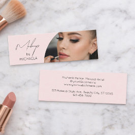 Blush Roze Zwarte Script Foto Make-up Mini Visitekaartje