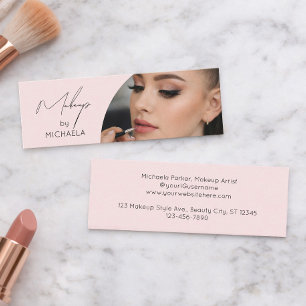 Blush Roze Zwarte Script Foto Make-up Mini Visitekaartje