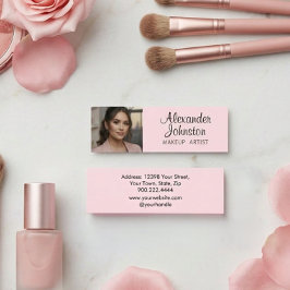 Blush Roze Zwarte Script Foto Make-up MIni Visitekaartje