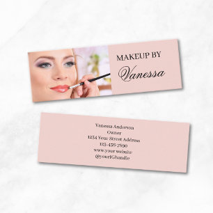Blush Roze Zwarte Script Foto Make-up  Mini Visitekaartje