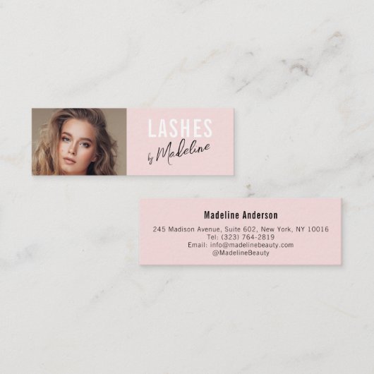 Blush Roze Zwarte Script Foto Make-up Mini Visitekaartje (Voorkant / Achterkant)