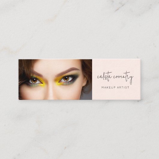 Blush Roze Zwarte Script Foto Make-up Mini Visitekaartje (Voorkant)
