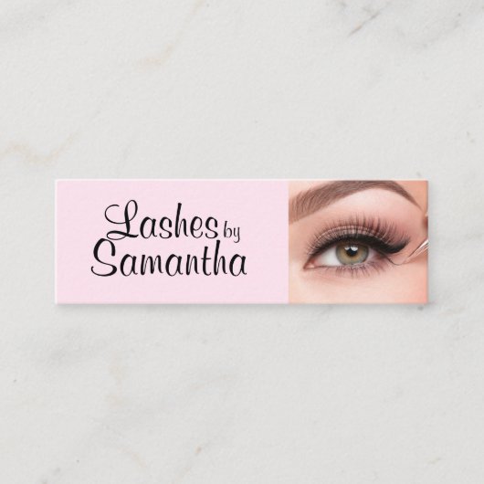 Blush Roze Zwarte Script Foto Make-up Mini Visitekaartje (Voorkant)
