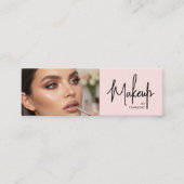 Blush Roze Zwarte Script Foto Make-up Mini Visitekaartje (Voorkant)