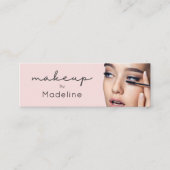Blush Roze Zwarte Script Foto Make-up Mini Visitekaartje (Voorkant)