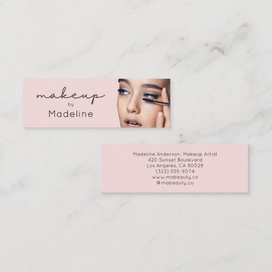 Blush Roze Zwarte Script Foto Make-up Mini Visitekaartje (Voorkant / Achterkant)