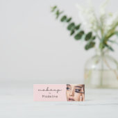 Blush Roze Zwarte Script Foto Make-up Mini Visitekaartje (Staand voorkant)