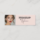 Blush Roze Zwarte Script Foto Make-up Mini Visitekaartje (Voorkant)
