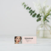 Blush Roze Zwarte Script Foto Make-up Mini Visitekaartje (Staand voorkant)