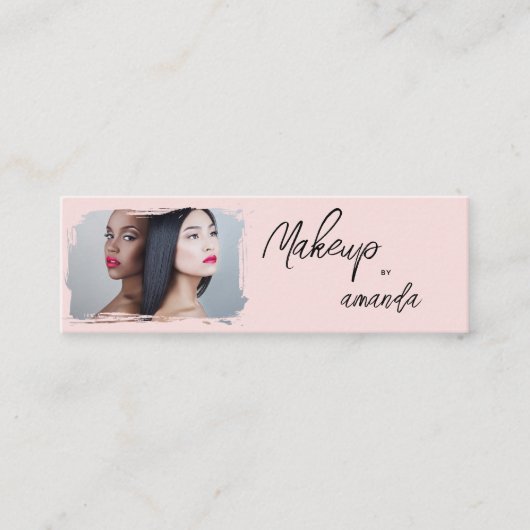 Blush Roze Zwarte Script Foto Make-up Mini Visitekaartje (Voorkant)