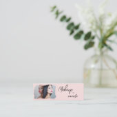 Blush Roze Zwarte Script Foto Make-up Mini Visitekaartje (Staand voorkant)