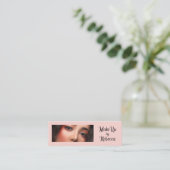 Blush Roze Zwarte Script Foto Make-up Mini Visitekaartje (Staand voorkant)