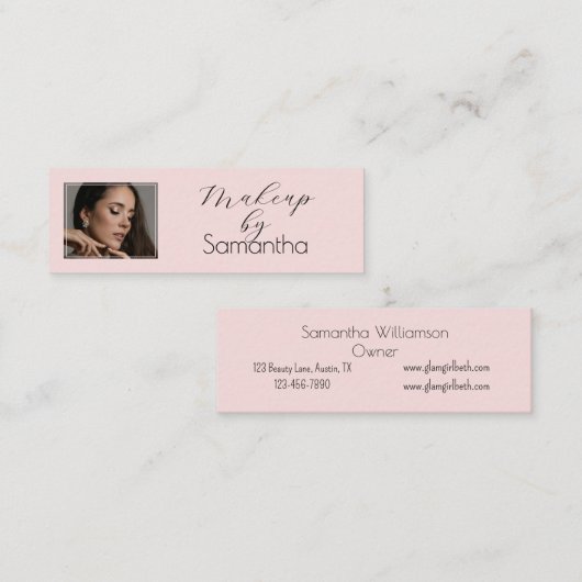 Blush Roze Zwarte Script Foto Make-up Mini Visitekaartje (Voorkant / Achterkant)