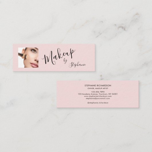 Blush Roze Zwarte Script Foto Make-up Mini Visitekaartje (Voorkant / Achterkant)