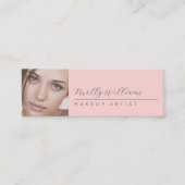 Blush Roze Zwarte Script Foto Make-up Mini Zakelij Visitekaartje (Voorkant)