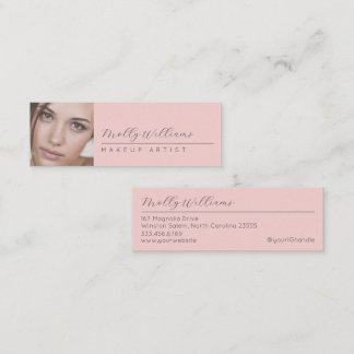 Blush Roze Zwarte Script Foto Make-up Mini Zakelij Visitekaartje