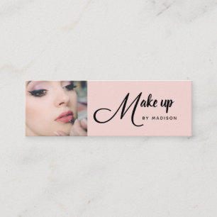 Blush Roze Zwarte Script Foto Make-up Mini Zakelij Visitekaartje