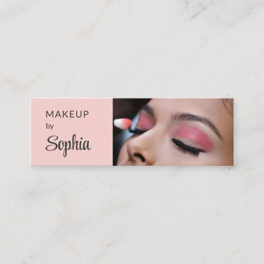 Blush Roze Zwarte Script Foto Make-up Mini Zakelij Visitekaartje (Voorkant)