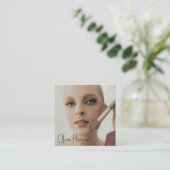 Blush Roze Zwarte Script Foto Make-up Vierkante Visitekaartje (Staand voorkant)