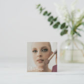 Blush Roze Zwarte Script Foto Make-up Vierkante Visitekaartje (Staand voorkant)