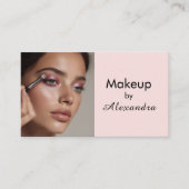 Blush Roze Zwarte Script Foto Make-up  Visitekaartje (Voorkant)
