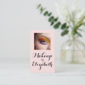 Blush Roze Zwarte Script Foto Make-up Visitekaartje (Staand voorkant)