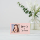 Blush Roze Zwarte Script Foto Make-up Visitekaartje (Staand voorkant)