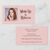 Blush Roze Zwarte Script Foto Make-up Visitekaartje (Voorkant / Achterkant)
