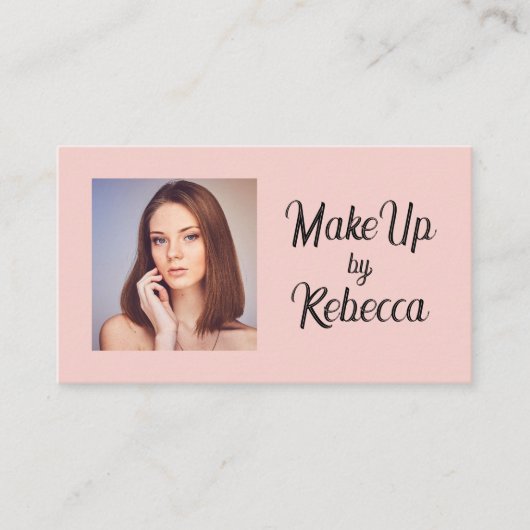 Blush Roze Zwarte Script Foto Make-up Visitekaartje (Voorkant)