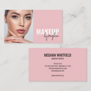 Blush Roze Zwarte Script Foto Make-up Visitekaartje
