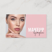Blush Roze Zwarte Script Foto Make-up Visitekaartje (Voorkant)