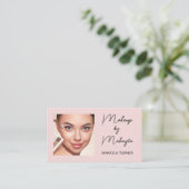Blush Roze Zwarte Script Foto Make-up Visitekaartje (Staand voorkant)