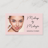 Blush Roze Zwarte Script Foto Make-up Visitekaartje (Voorkant)