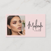 Blush Roze Zwarte Script Foto Make-up Visitekaartje (Voorkant)