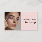 Blush Roze Zwarte Script Foto Make-up  Visitekaartje (Voorkant)