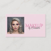Blush Roze Zwarte Script Foto Make-up Visitekaartje (Voorkant)