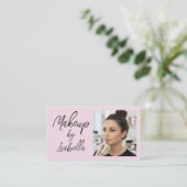 Blush Roze Zwarte Script Foto Make-up  Visitekaartje (Staand voorkant)