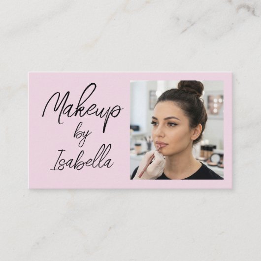 Blush Roze Zwarte Script Foto Make-up  Visitekaartje (Voorkant)