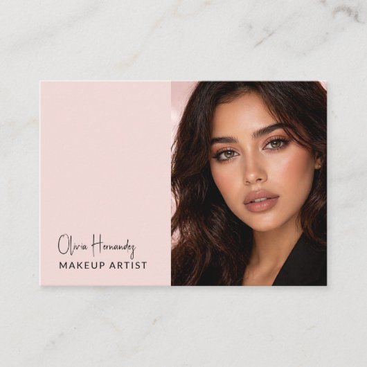 Blush Roze Zwarte Script Foto Make-up Visitekaartje (Voorkant)