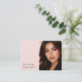 Blush Roze Zwarte Script Foto Make-up Visitekaartje (Staand voorkant)