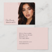 Blush Roze Zwarte Script Foto Make-up Visitekaartje (Voorkant / Achterkant)