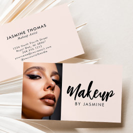 Blush Roze Zwarte Script Foto Make-up Visitekaartje