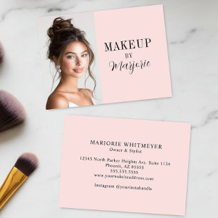 Blush Roze Zwarte Script Foto Make-up Visitekaartje