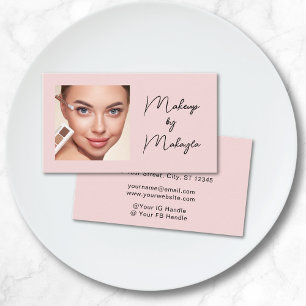 Blush Roze Zwarte Script Foto Make-up Visitekaartje