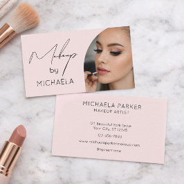 Blush Roze Zwarte Script Foto Make-up Visitekaartje