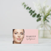 Blush Roze Zwarte Script Foto Make-up Visitekaartje (Staand voorkant)