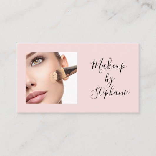 Blush Roze Zwarte Script Foto Make-up Visitekaartje (Voorkant)