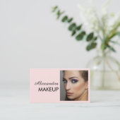 Blush Roze Zwarte Script Foto Make-up Zakelijk Visitekaartje (Staand voorkant)