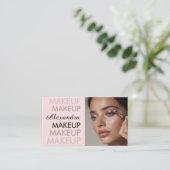 Blush Roze Zwarte Script Foto Make-up Zakelijk Visitekaartje (Staand voorkant)