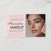 Blush Roze Zwarte Script Foto Make-up Zakelijk Visitekaartje (Voorkant)